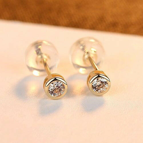 Agnes - Meléche - earring - Agnes 14K Gold Electroplated Zircon Inlaid Round Stud Earrings - 3mm Meléche