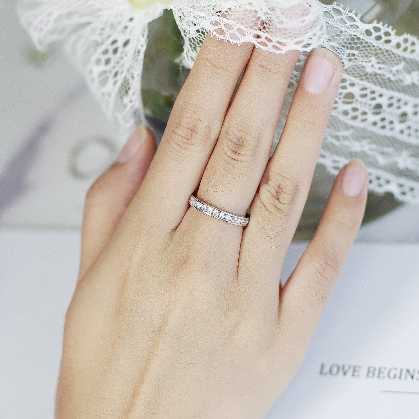 Belle - Meléche - ring - Stunning Belle Silver Moissanite Ring - S925, Row Style, Zircon Stone Meléche