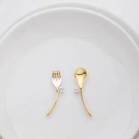 Golden cutlery - Meléche - earring - Luxurious Silver-Gold Cutlery Set with Zircon Detailing - 925 Purity Meléche