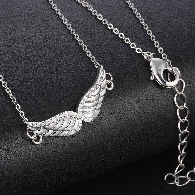 Angel Wing - Meléche - Necklaces - Angel Wing Chrome Jewelry Necklace - Zircon Stone Pendant Meléche