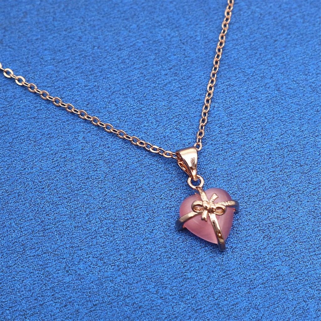 Rose Heart Pendant - Meléche - Necklaces - Rose Heart Pendant Copper Jewelry - Pink Crystal Style | Meléche Meléche