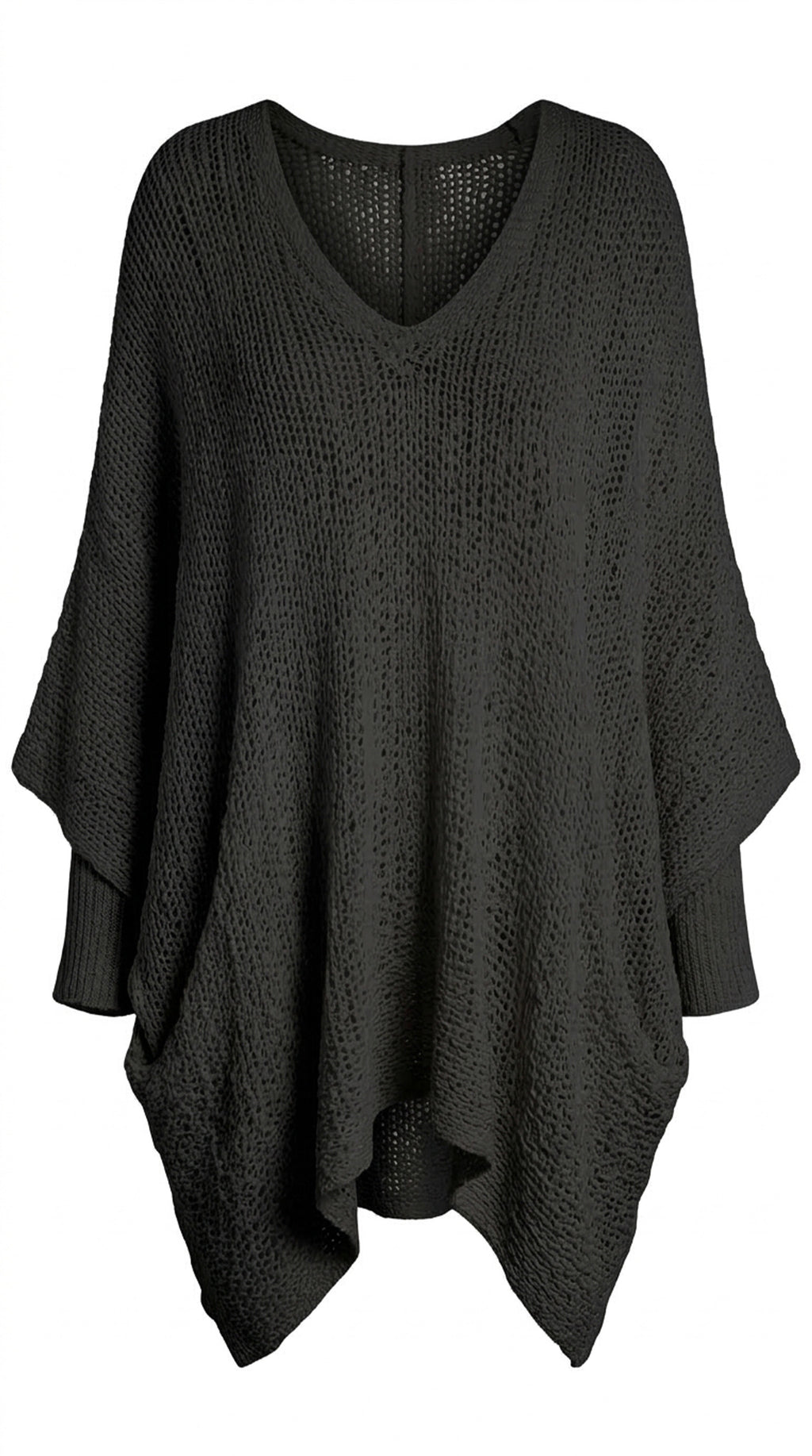 Black knit poncho on a white background from Meleche or Meléche (short as (Mé))