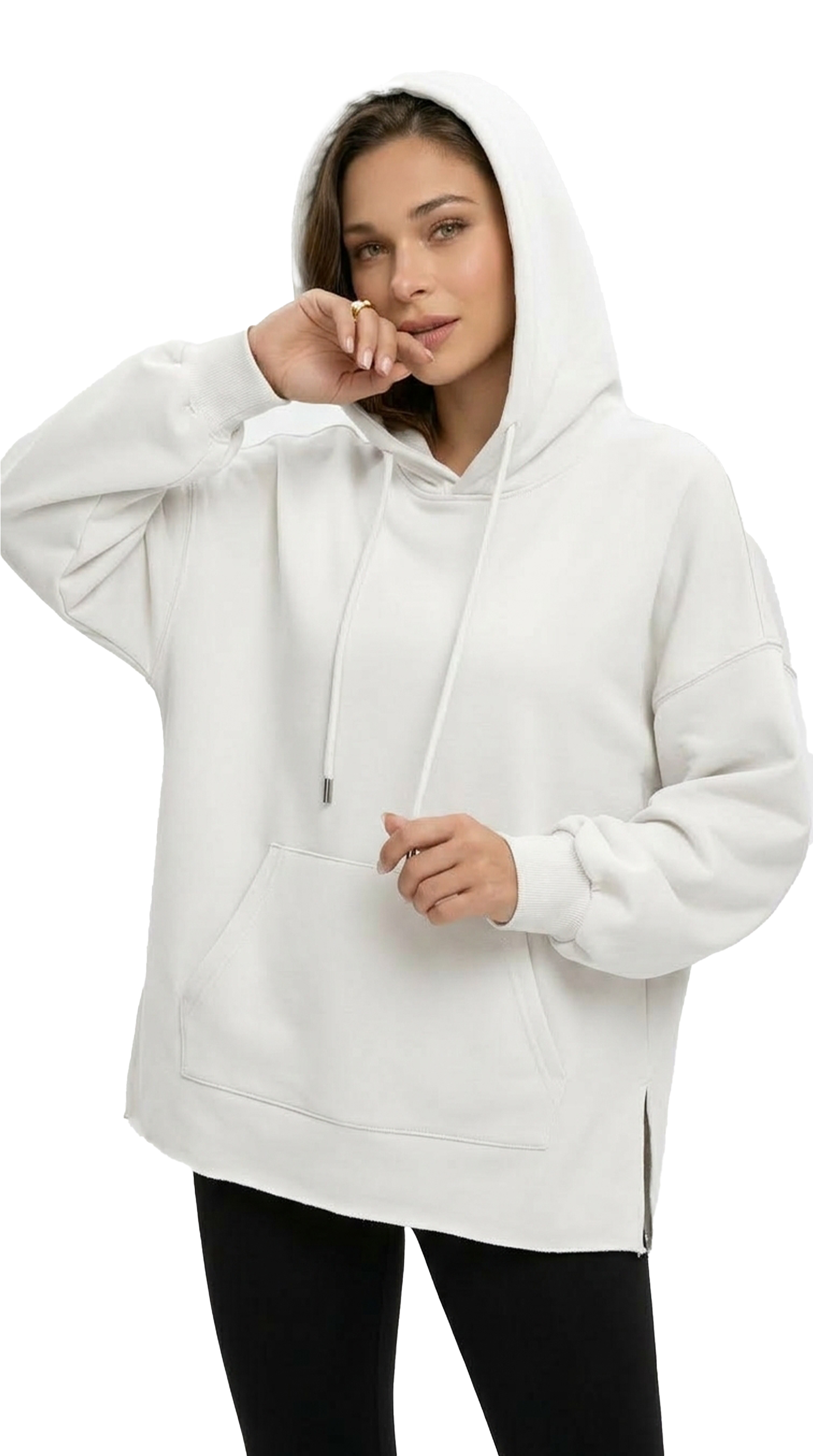 Person wearing a white hoodie from Meleche or Meléche (short as (Mé))
