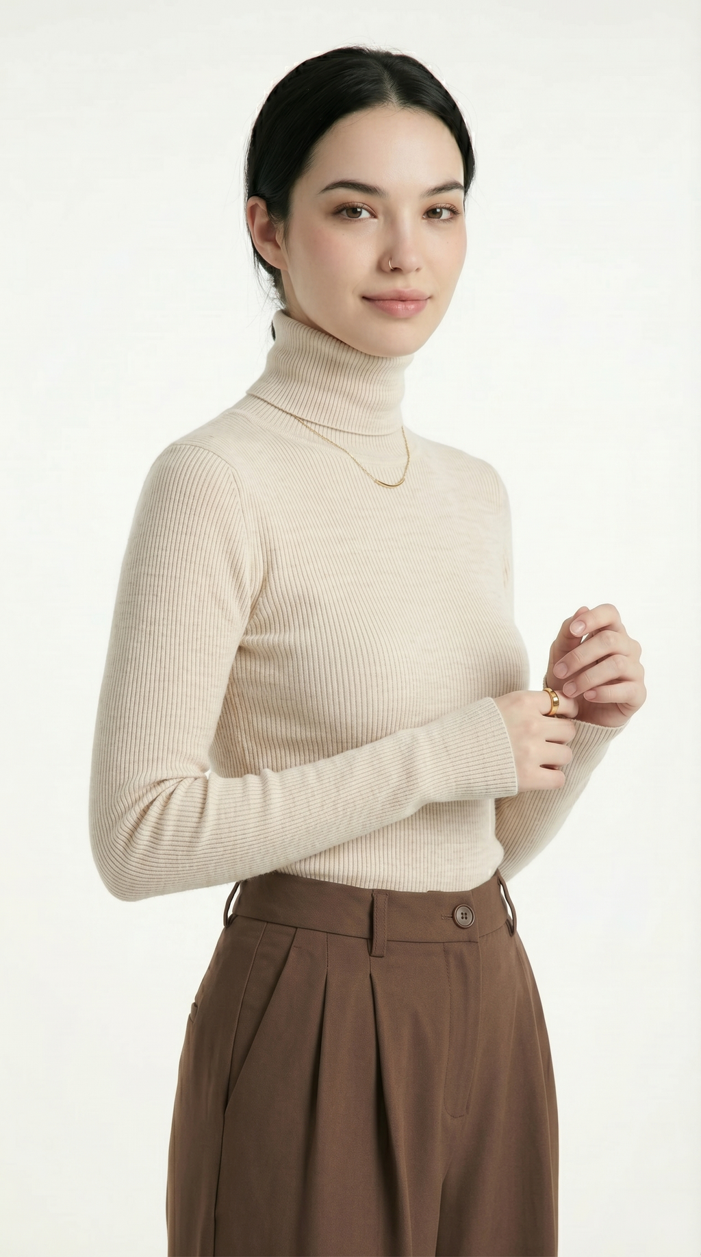 Woman wearing a pink cable knit sweater with gold buttons on a white background
from Meleche USA or Meléche (short as (Mé))