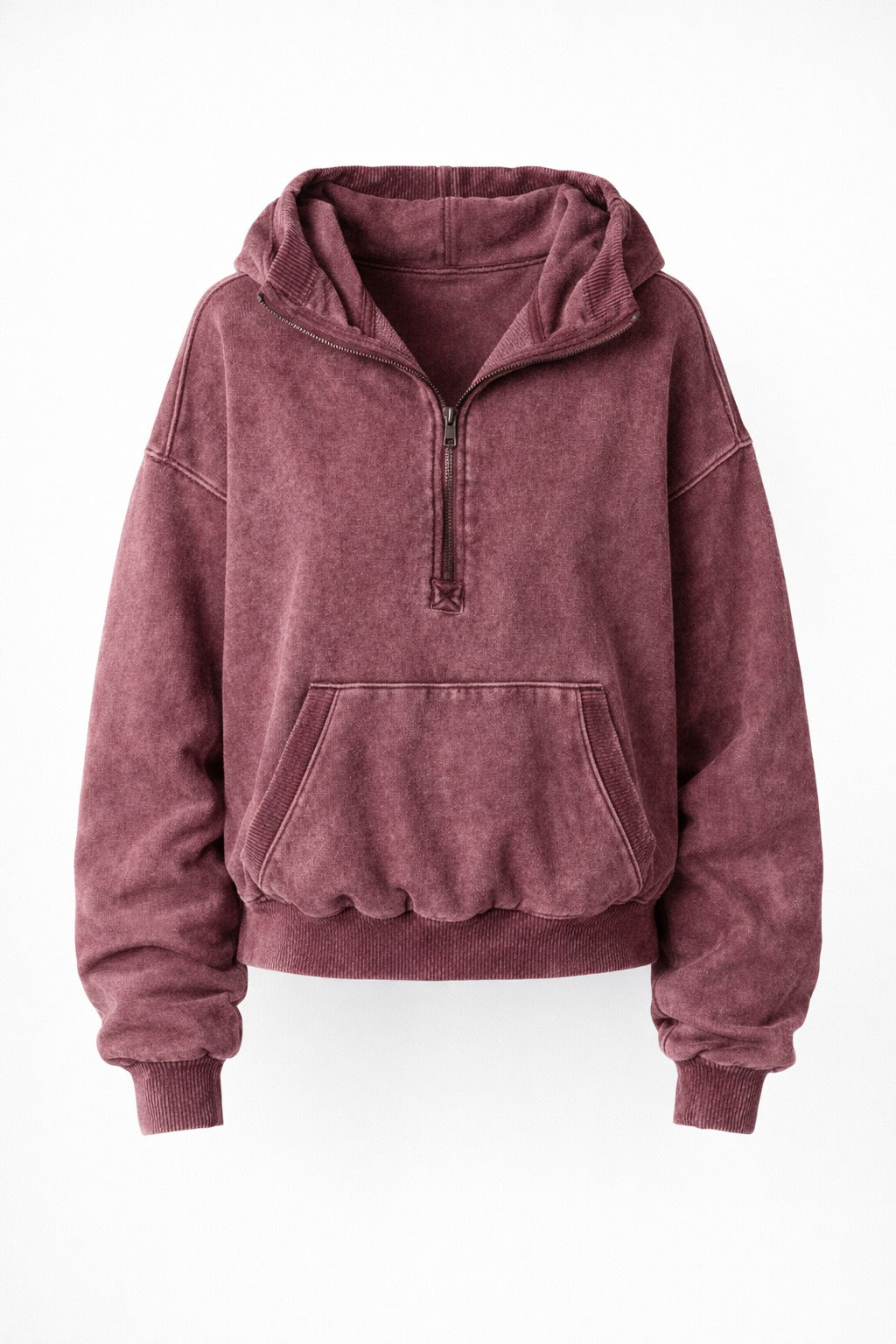 knox Maroon hoodie with a quarter zip on a white background from Meleche or Meléche (short as (Mé))