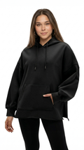 Person wearing a black hoodie from Meleche or Meléche (short as (Mé))