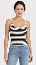 girl wearing Black and white striped tank top on a white background, from Meleche Fashion USA or Meléche (short as (Mé))
