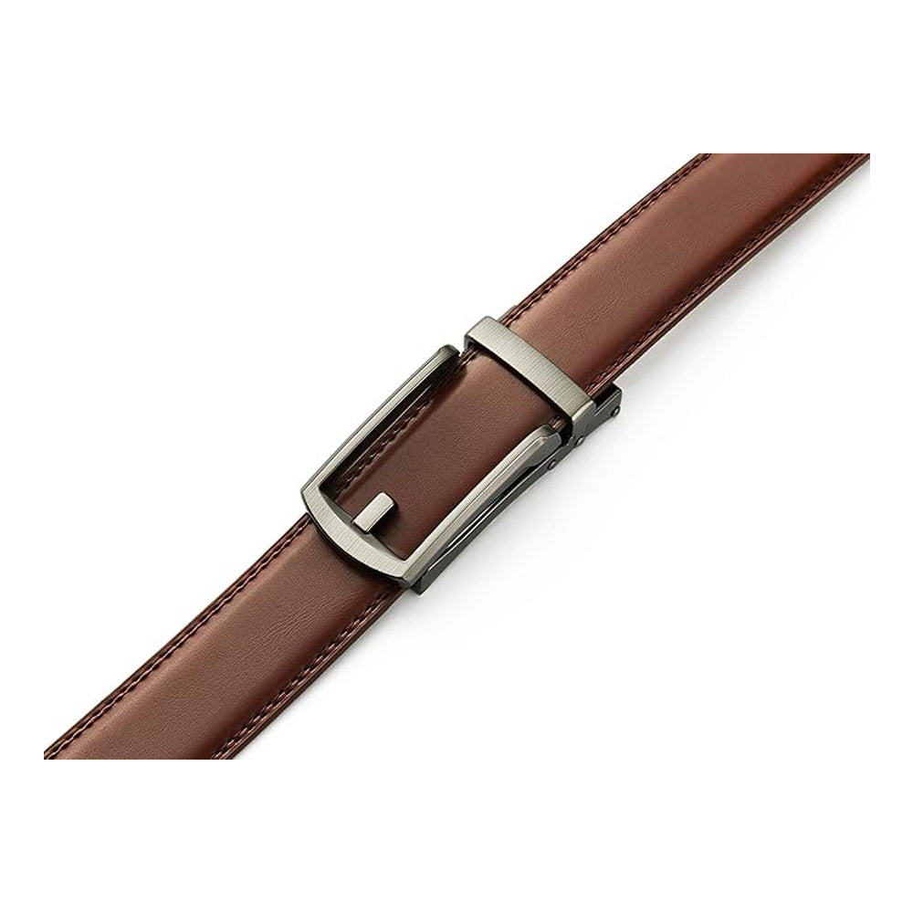 Brown leather belt with a silver buckle from Meleche or Meléche (short as (Mé))