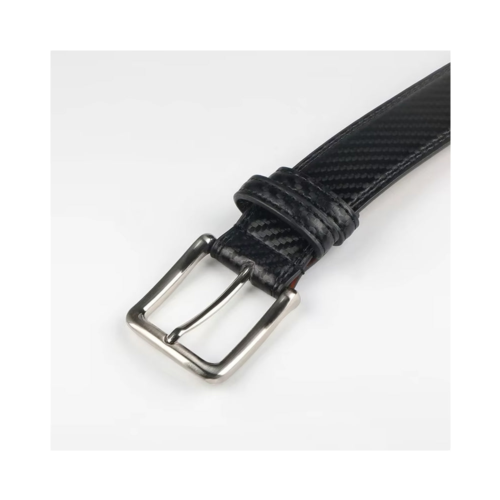 Black leather belt with silver buckle from Meleche or Meléche (short as (Mé))
