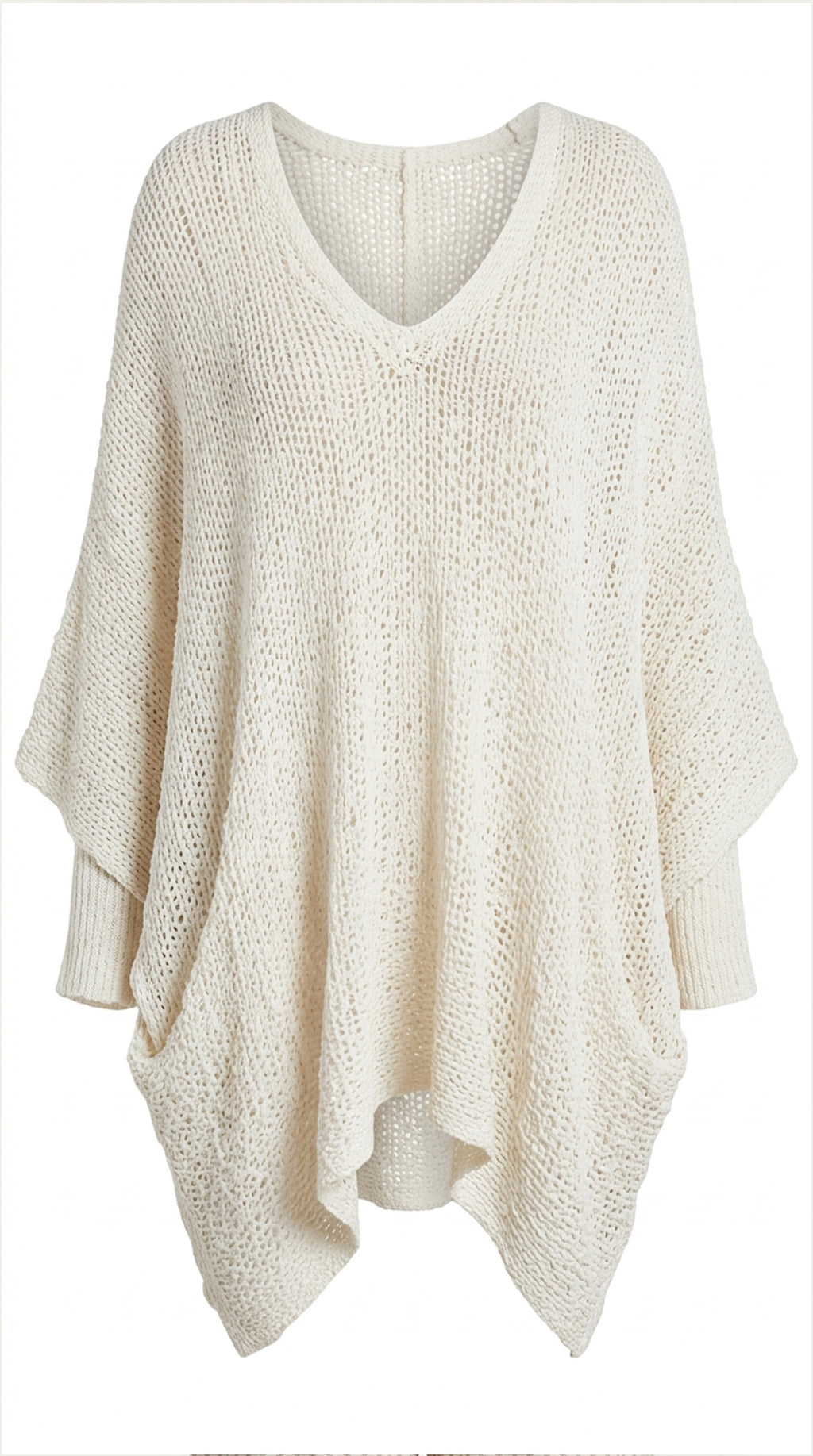 Beige knitted poncho on a white background from Meleche or Meléche (short as (Mé))