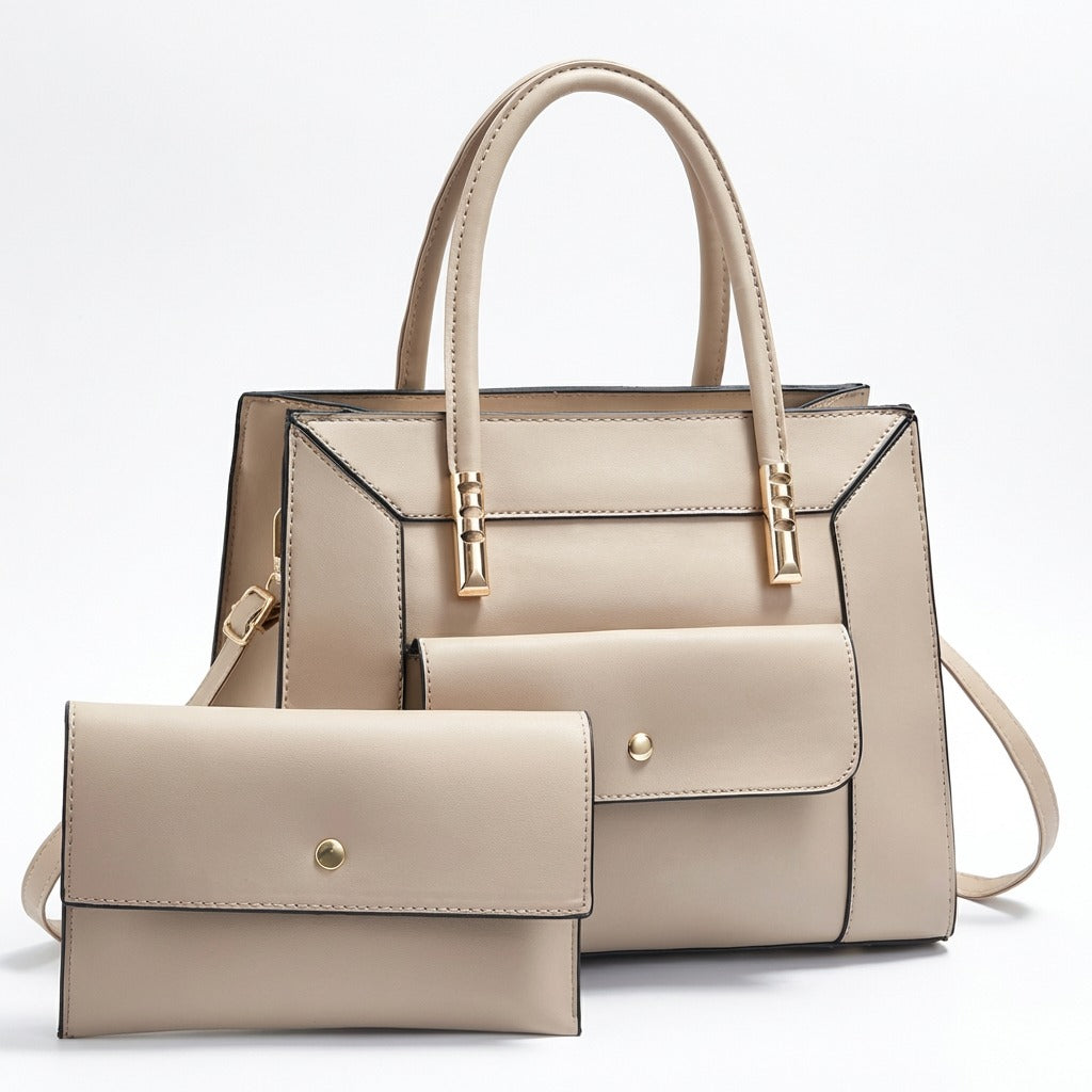 Jannik - Beige handbag with matching wallet on a light background from Meleche or Meléche (short as (Mé))