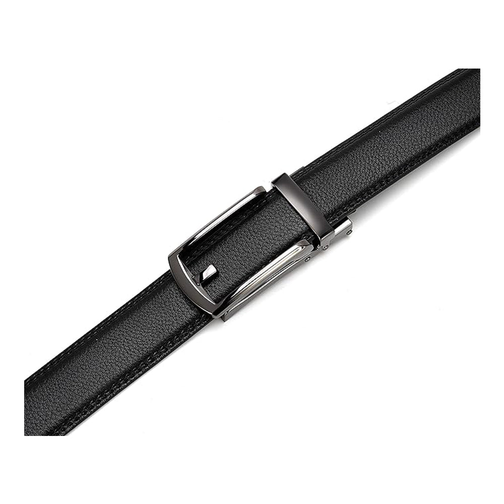 Black leather belt with a silver buckle from Meleche or Meléche (short as (Mé))