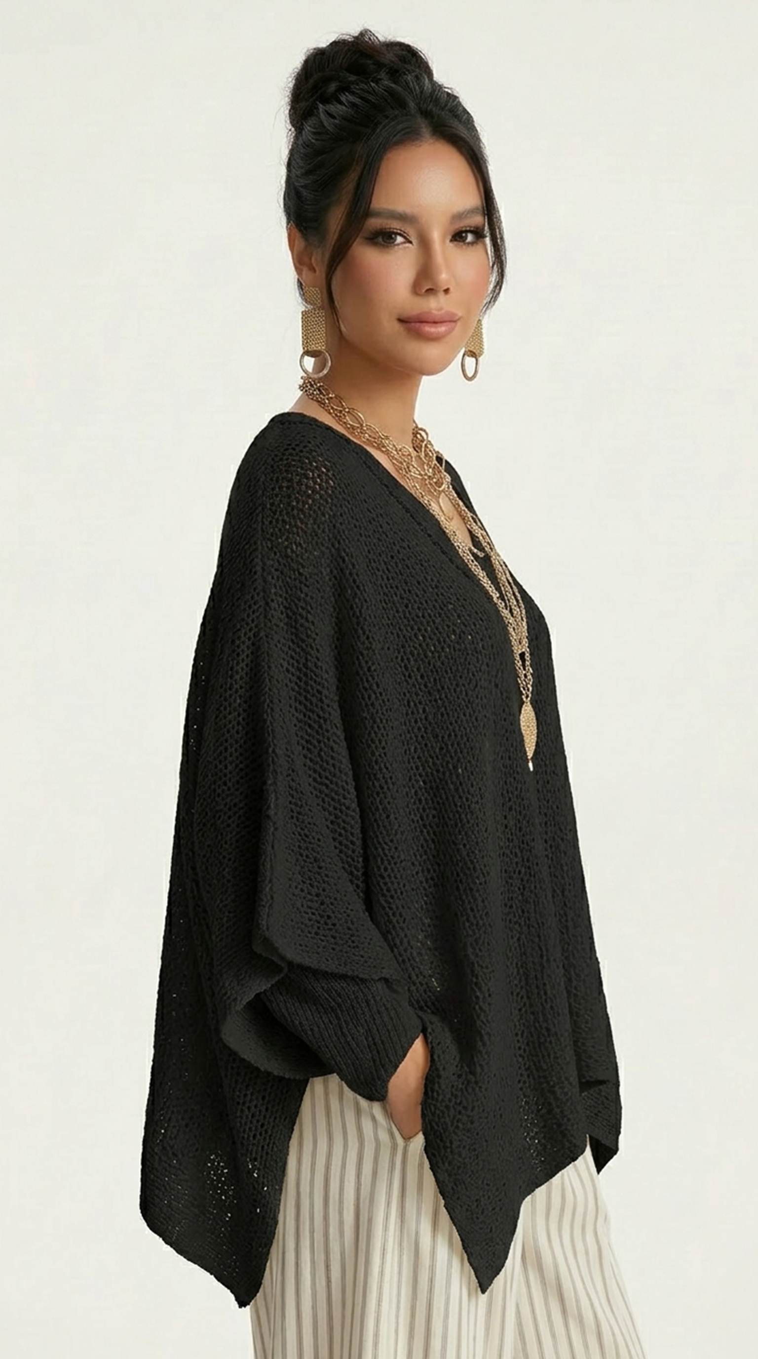 Woman wearing a leopard print top with a plain background from Meleche or Meléche (short as (Mé))
