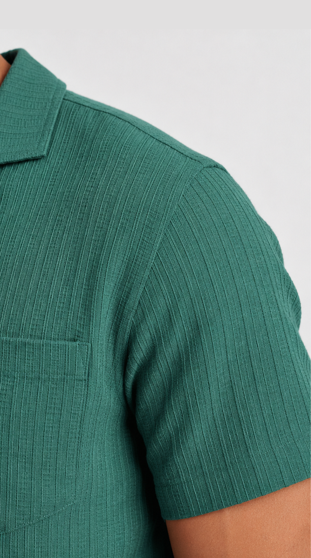 Green textured shirt on a plain background, Tristan shirt 2027 from Meleche Fashion USA or Meléche (short as (Mé))