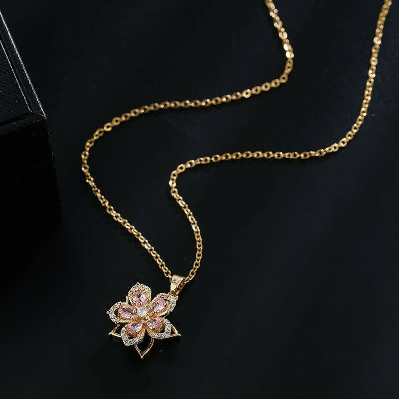 Aarti Flower - Meléche - Necklaces -  Aarti Flower Necklace Jewelry - Copper Pendant with Mixed Gemstones