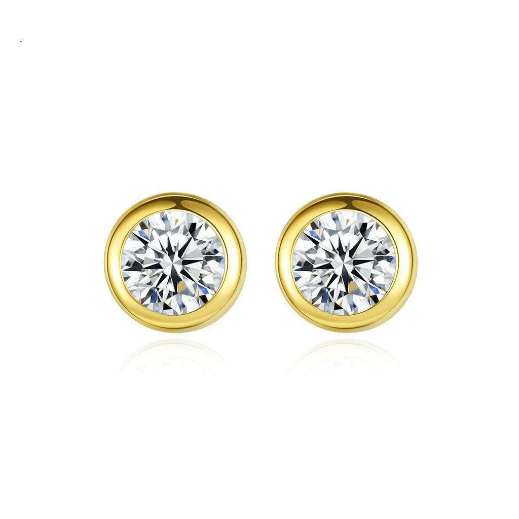 Agnes - Meléche - earring -  Agnes 14K Gold Electroplated Zircon Inlaid Round Stud Earrings - 3mm