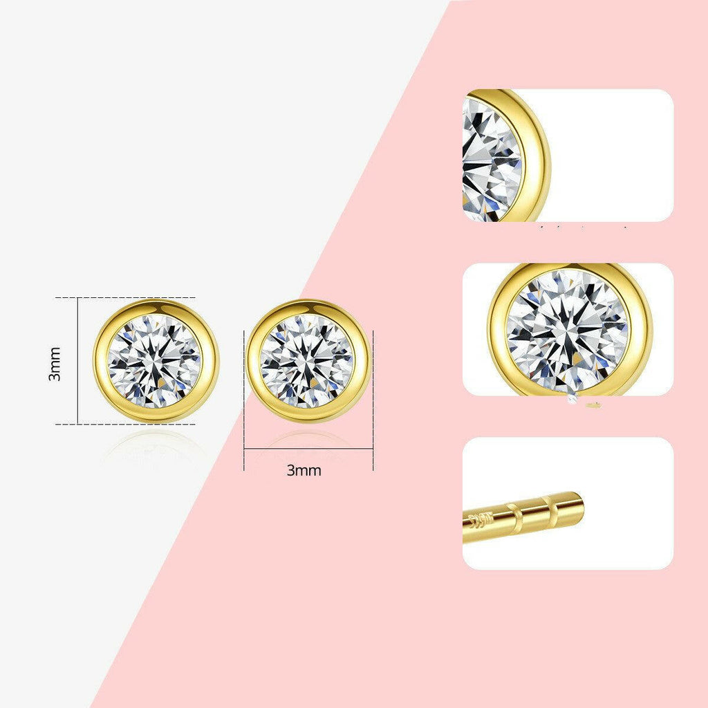 Agnes - Meléche - earring -  Agnes 14K Gold Electroplated Zircon Inlaid Round Stud Earrings - 3mm