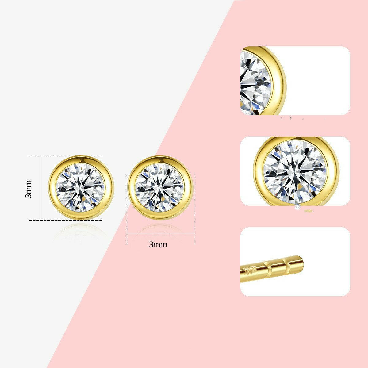 Agnes - Meléche - earring -  Agnes 14K Gold Electroplated Zircon Inlaid Round Stud Earrings - 3mm
