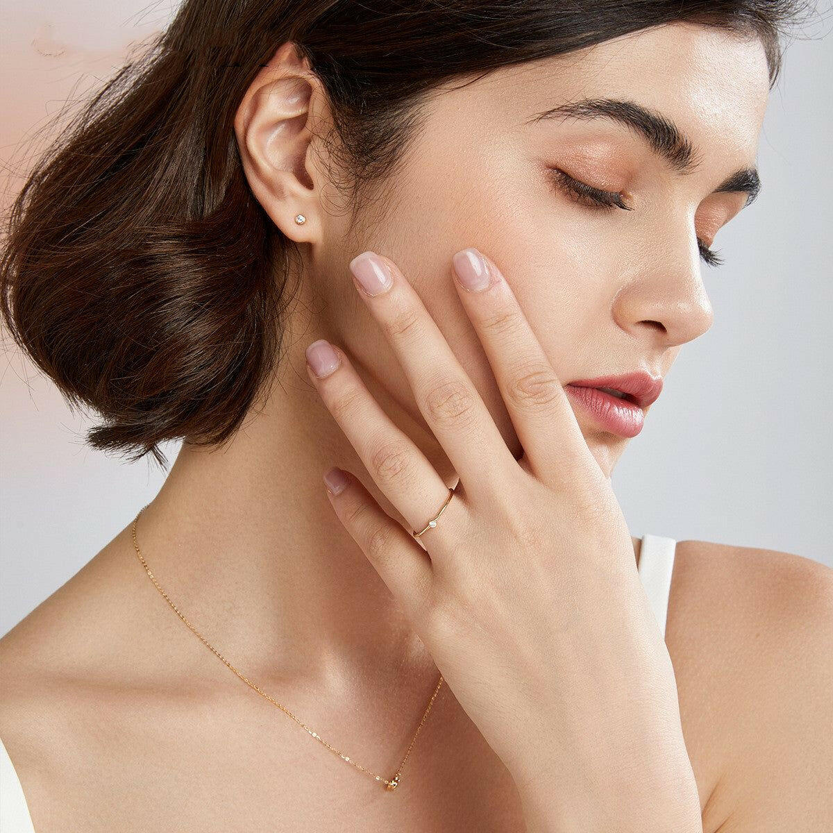 Agnes - Meléche - earring -  Agnes 14K Gold Electroplated Zircon Inlaid Round Stud Earrings - 3mm