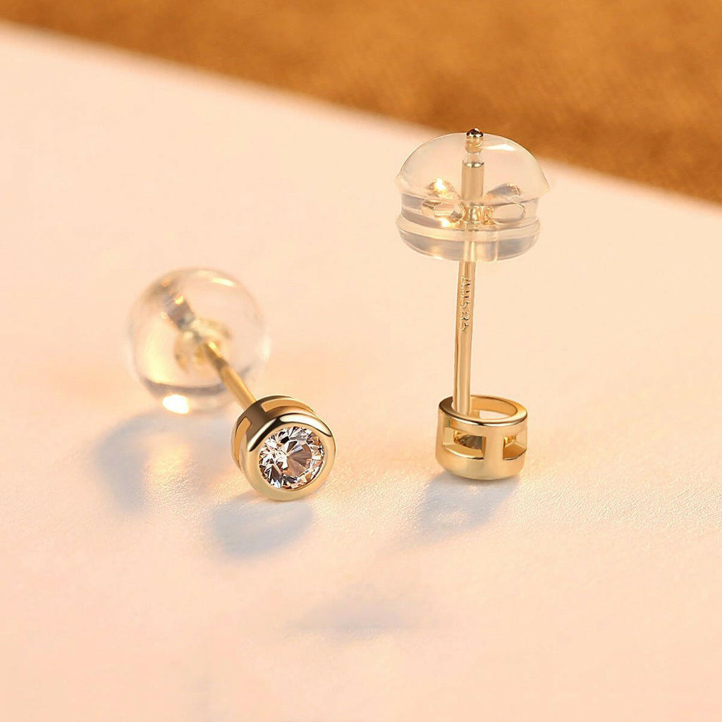 Agnes - Meléche - earring -  Agnes 14K Gold Electroplated Zircon Inlaid Round Stud Earrings - 3mm