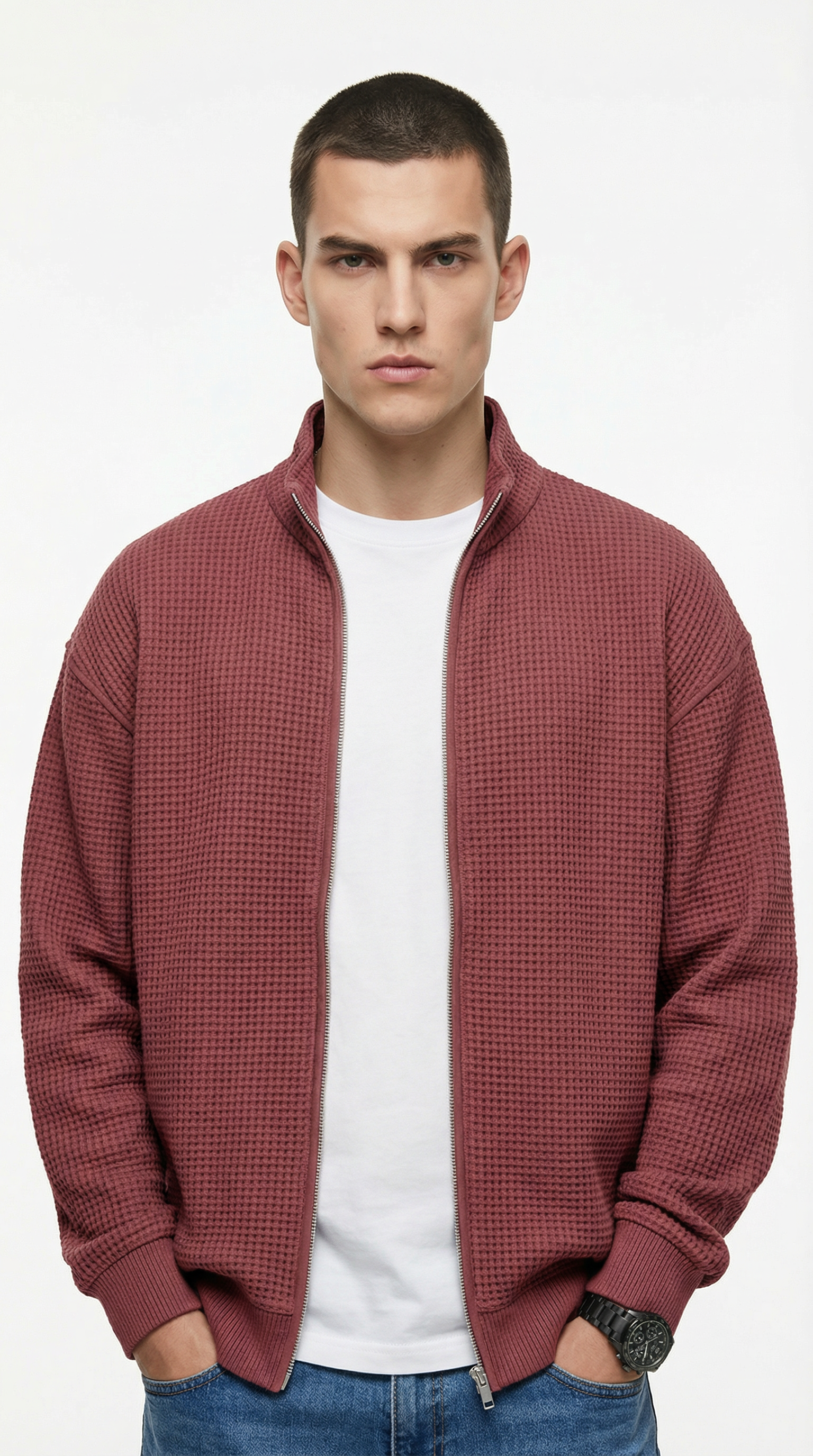Man wearing a red checkered jacket over a white shirt from Meleche or Meléche (short as (Mé))