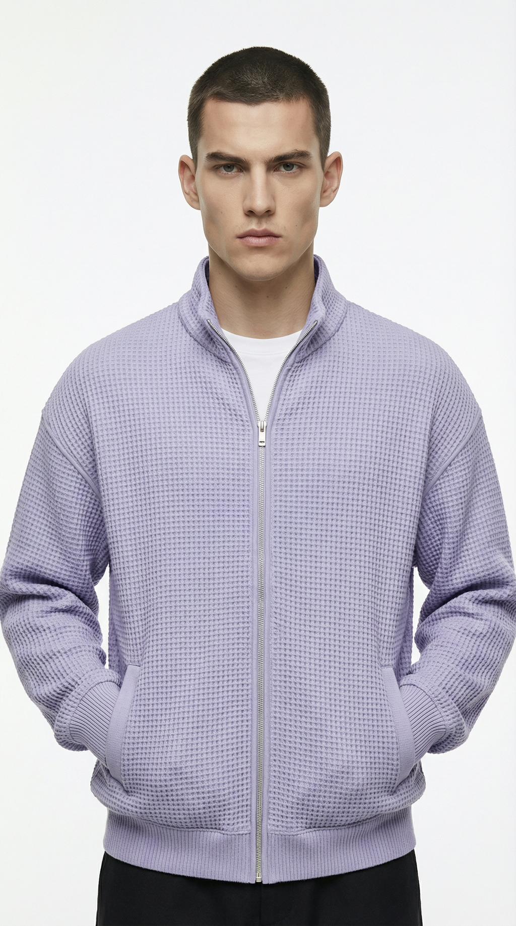 Man wearing a light purple checkered jacket from Meleche or Meléche (short as (Mé))