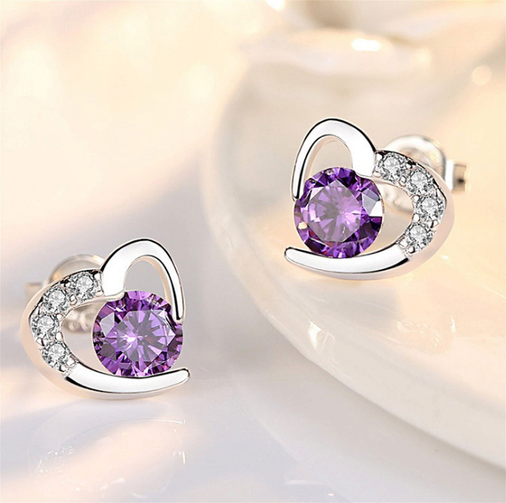 Angie - Meléche - earring -  Angie Heart  Zircon Earrings - White Purple - 1.4g