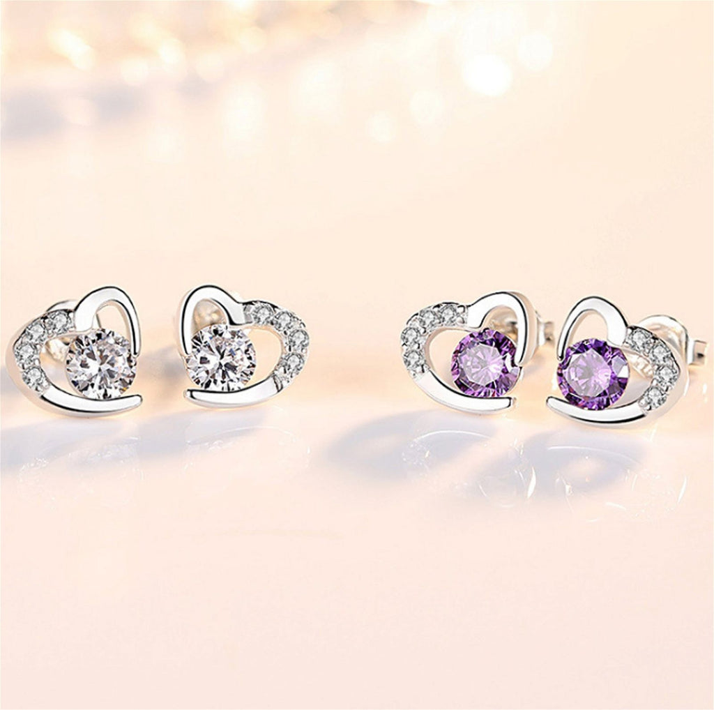 Angie - Meléche - earring -  Angie Heart  Zircon Earrings - White Purple - 1.4g