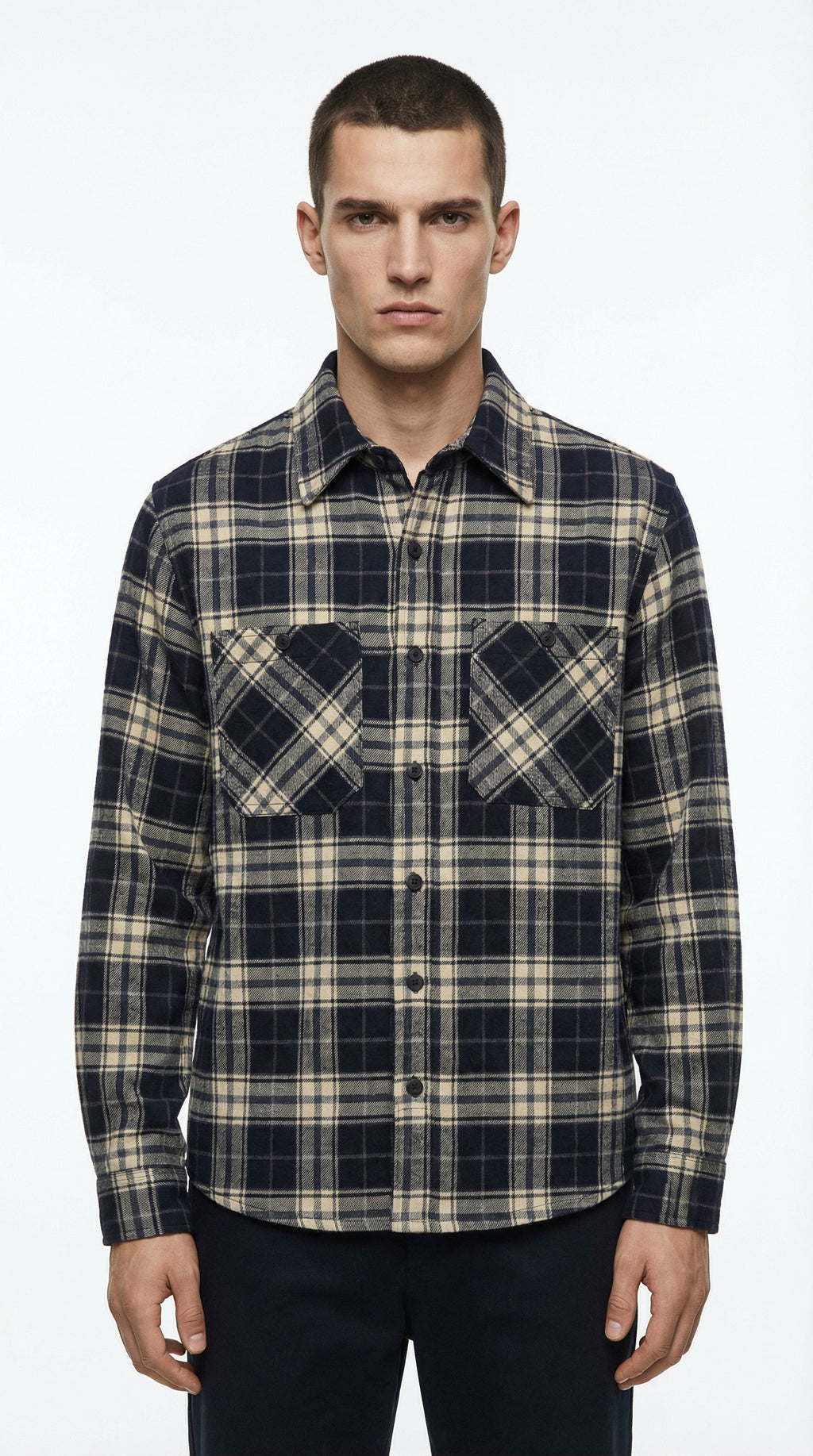 Black and white plaid shirt on a white background