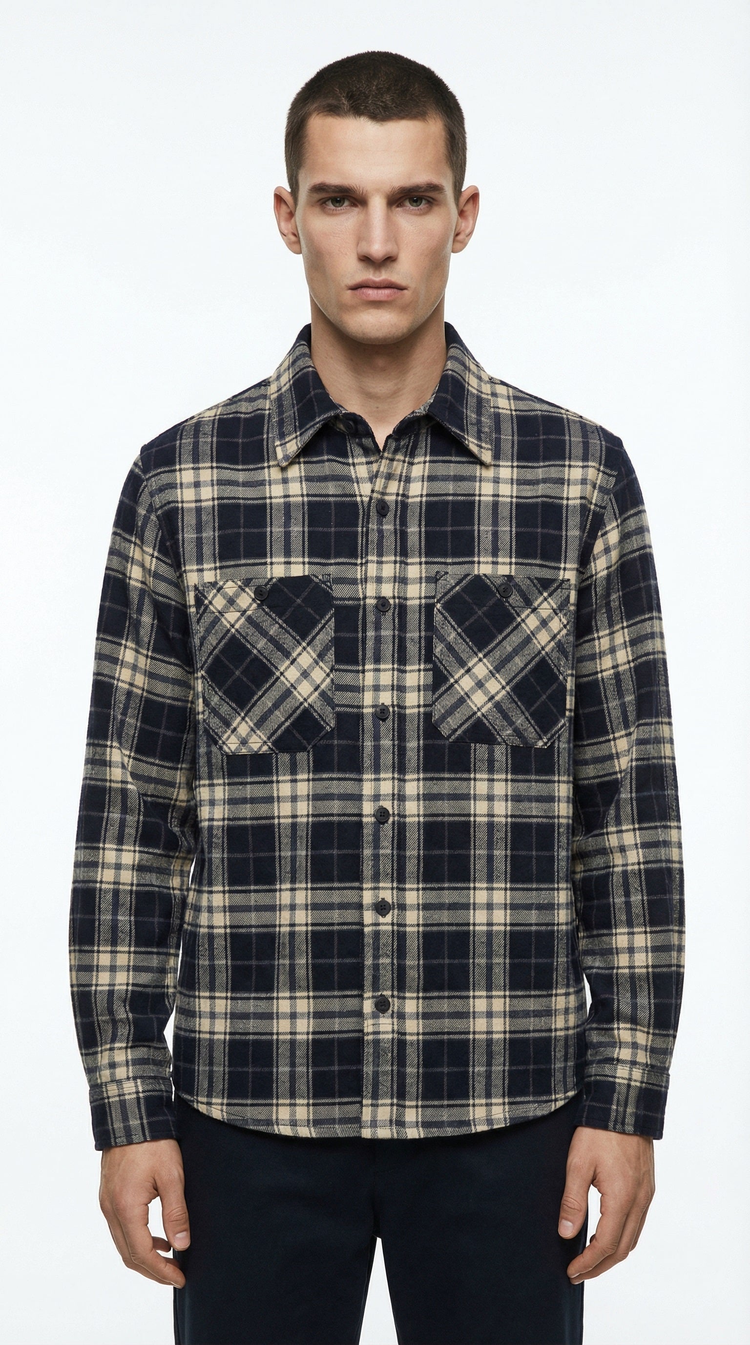 Black and white plaid shirt on a white background