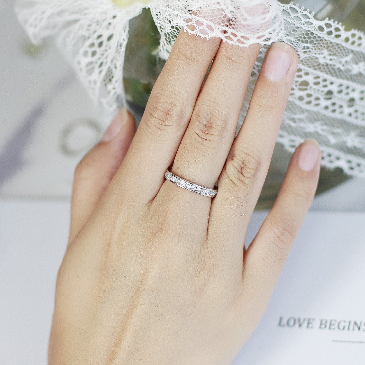 Belle - Meléche - ring -  Stunning Belle Silver Moissanite Ring - S925, Row Style, Zircon Stone