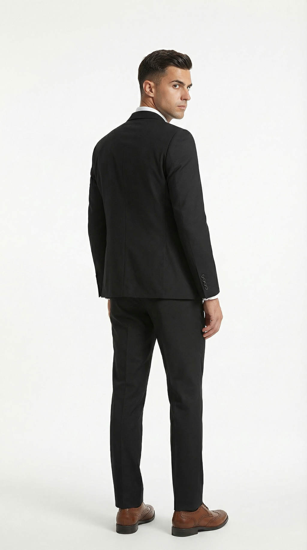 Man wearing a black suit and brown shoes from Meleche or Meléche (short as (Mé))