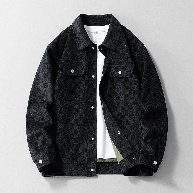 Cedric Black checkered jacket from Meleche or Meléche (short as (Mé)) on a light gray background