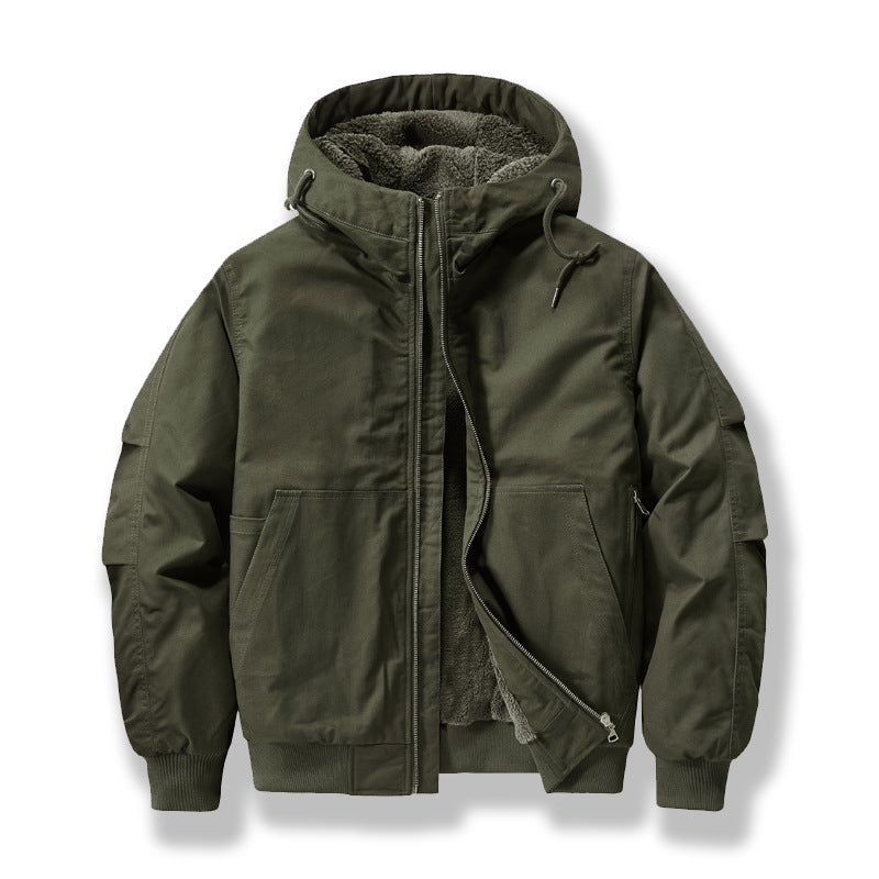 Green jacket with a hood on a white background