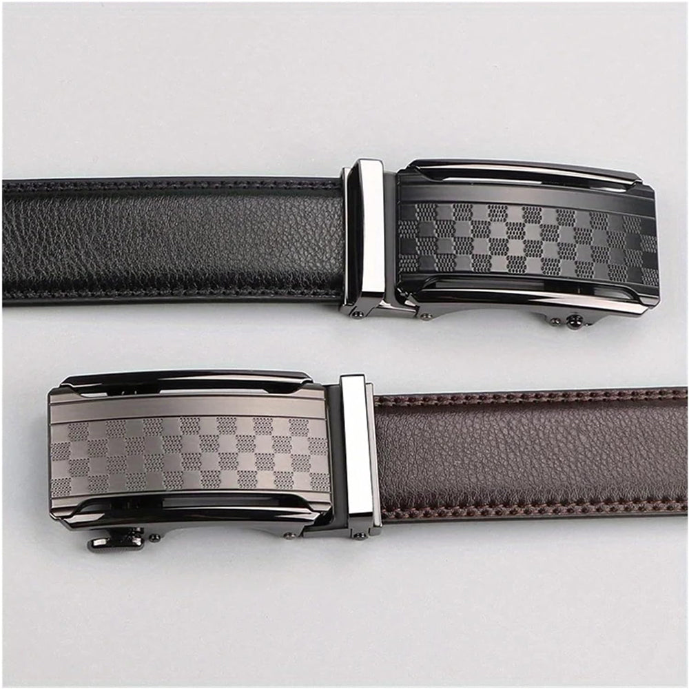 Two Eli belts with checkered buckle designs from Meleche or Meléche (short as (Mé))