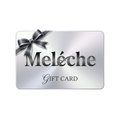 Meléche gift card with a silver bow on a white background, Let your loved ones choose from our stylish Fashion and accessories Meleche.