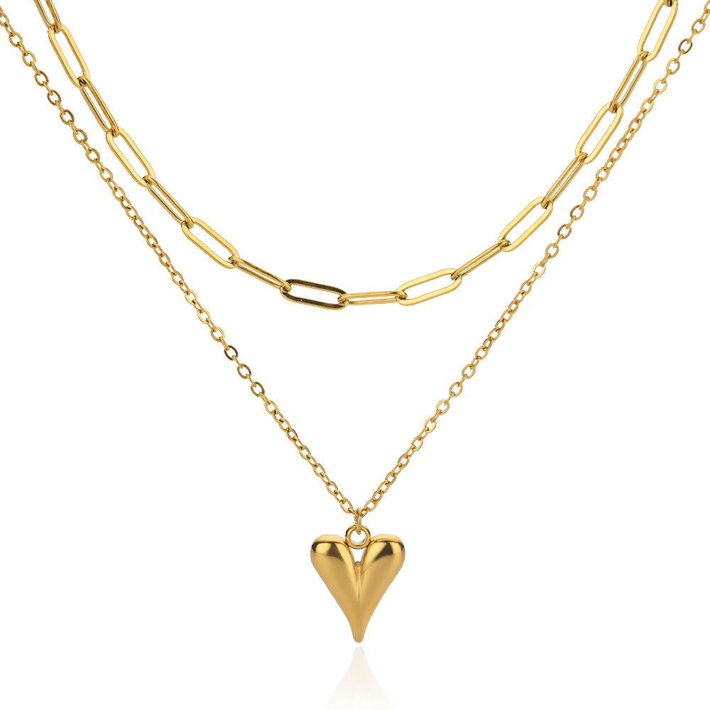 Golden Heart - Meléche - Necklaces -  Golden Heart love chain double layer necklace | Meléche