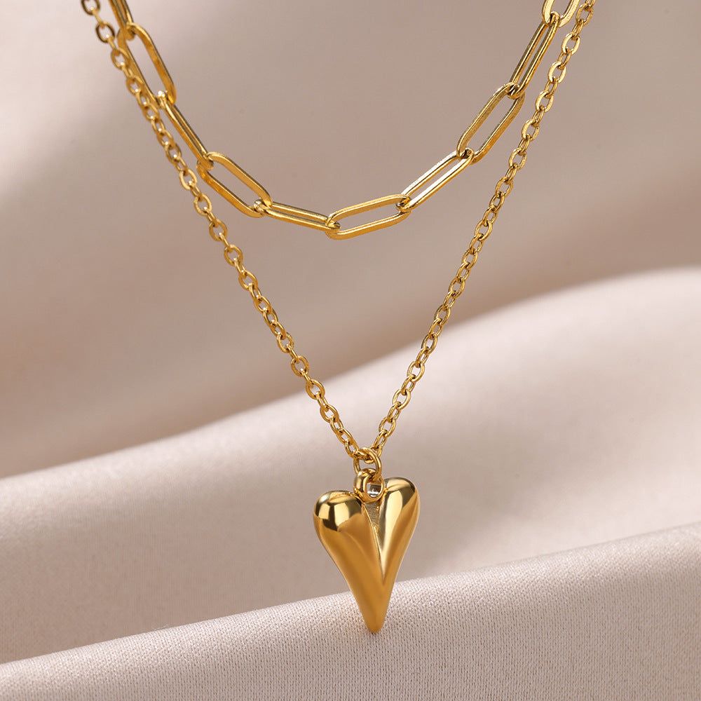 Golden Heart - Meléche - Necklaces -  Golden Heart love chain double layer necklace | Meléche