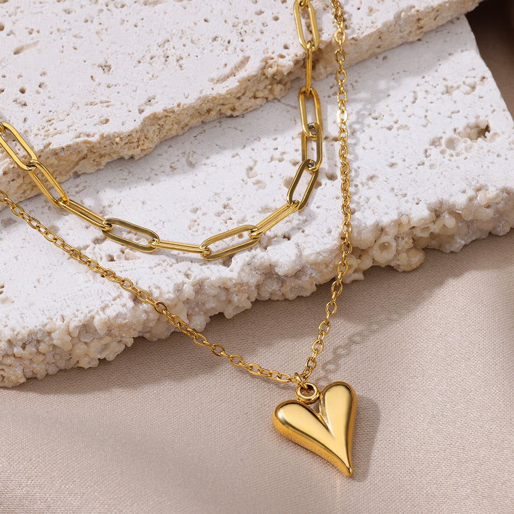 Golden Heart - Meléche - Necklaces -  Golden Heart love chain double layer necklace | Meléche