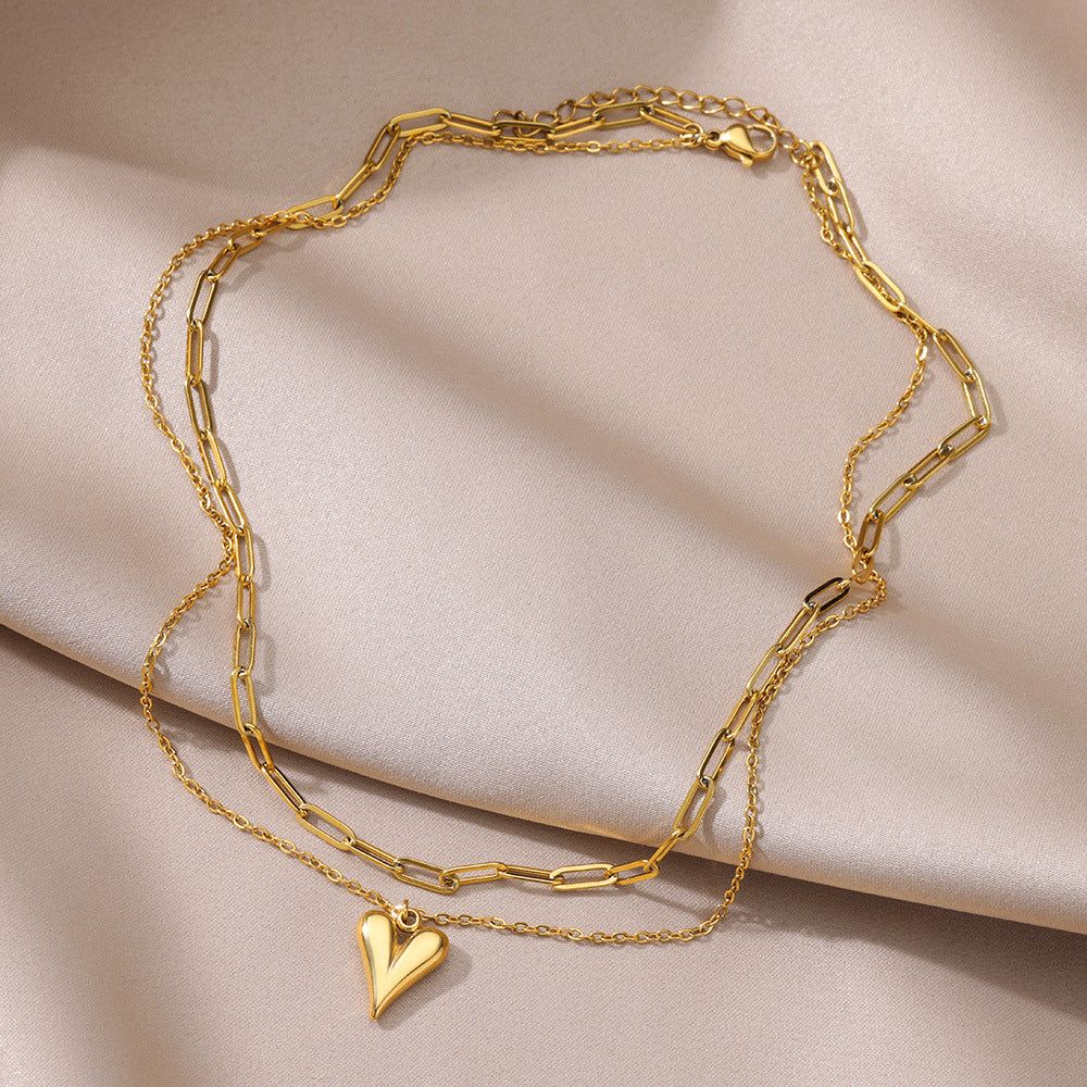 Golden Heart - Meléche - Necklaces -  Golden Heart love chain double layer necklace | Meléche