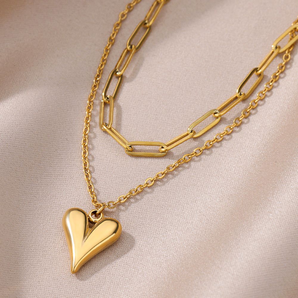 Golden Heart - Meléche - Necklaces -  Golden Heart love chain double layer necklace | Meléche