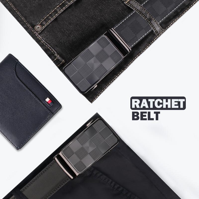 Jose Black ratchet belt displayed on jeans with a visible brand logo from Meleche or Meléche (short as (Mé))