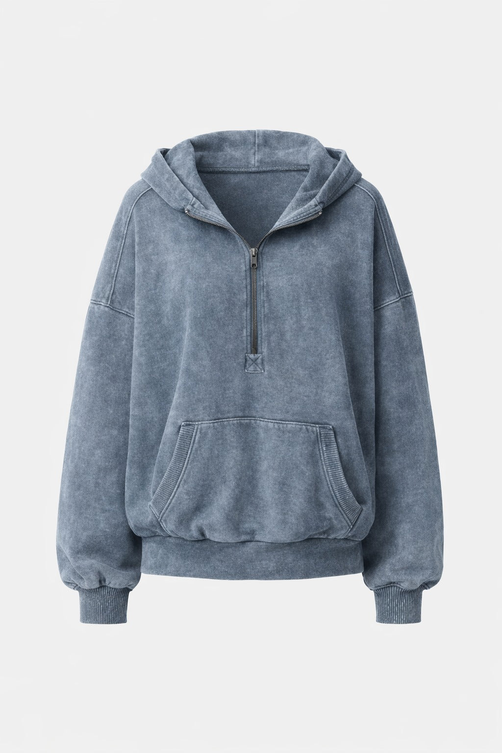 Woman wearing a blue hoodie from Meleche or Meléche (short as (Mé))