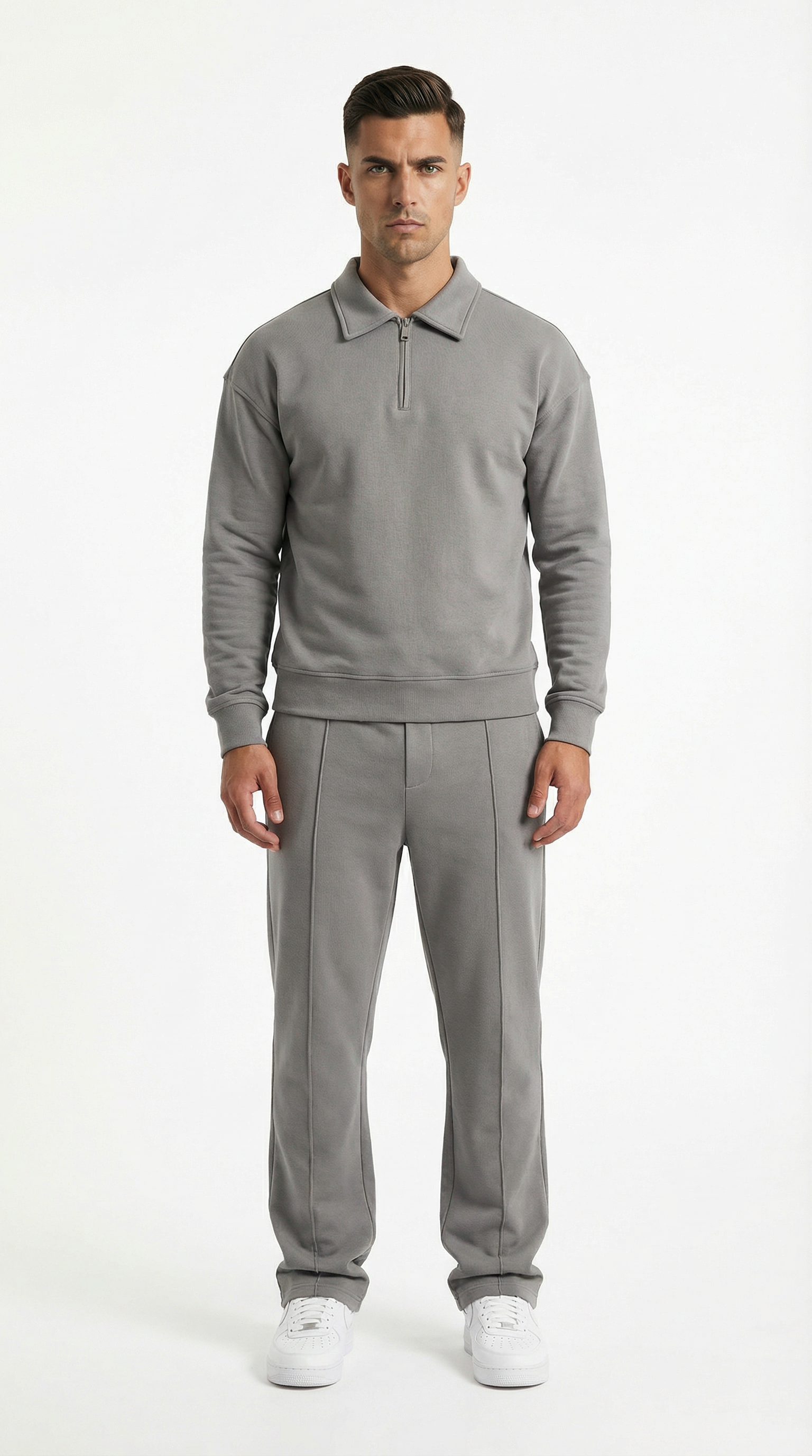 Man wearing a gray sweater and pants from Meleche or Meléche (short as (Mé))