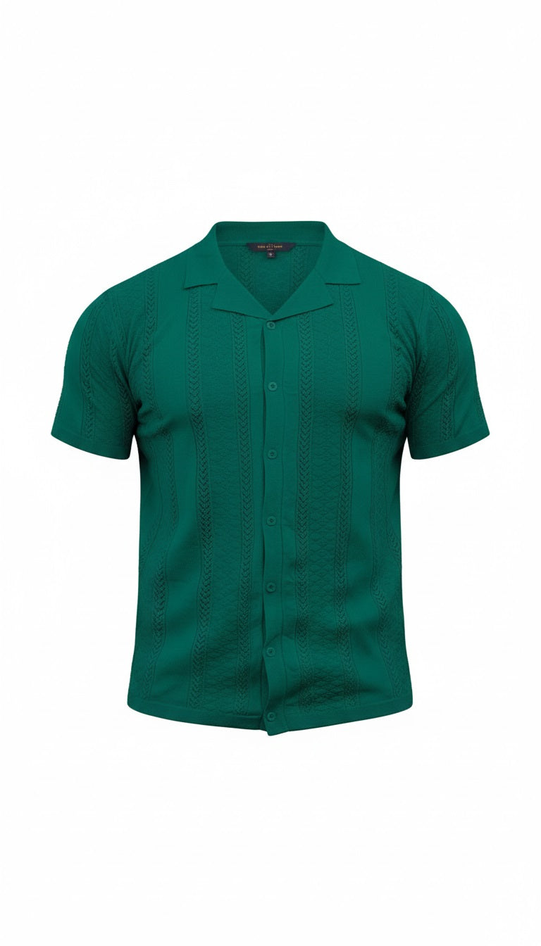 Green short-sleeve button-up shirt on a white background