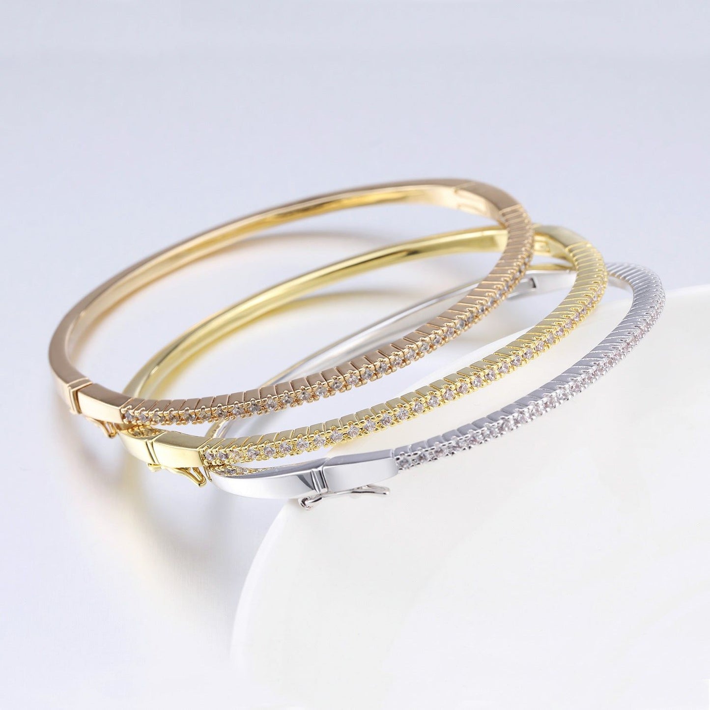 Sleek Misty Bangle in a modern design, perfect for layering Meléche Jewelry USA  