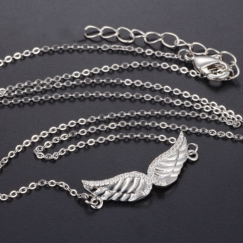 Angel Wing - Meléche - Necklaces -  Angel Wing Chrome Jewelry Necklace - Zircon Stone Pendant