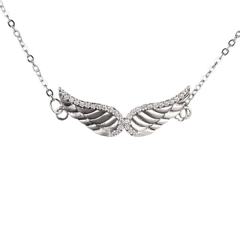 Angel Wing - Meléche - Necklaces -  Angel Wing Chrome Jewelry Necklace - Zircon Stone Pendant