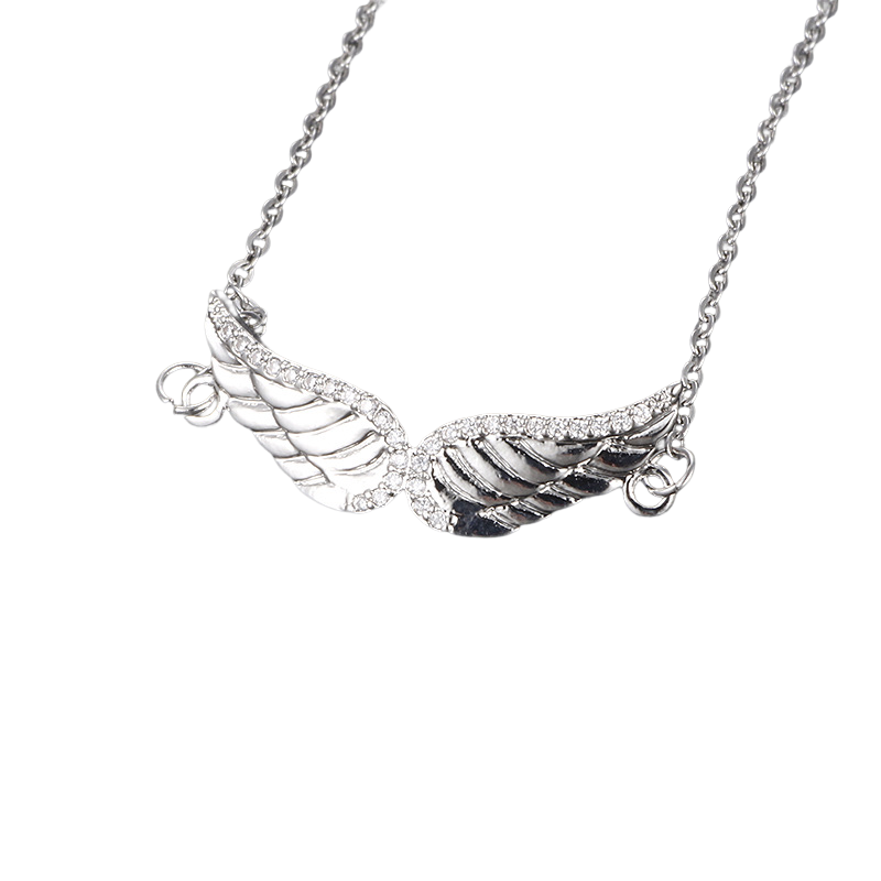 Angel Wing - Meléche - Necklaces -  Angel Wing Chrome Jewelry Necklace - Zircon Stone Pendant