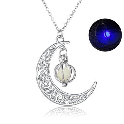 Enchanting Moon Glowing Necklace that radiates a soft glow in the dark Meléche Jewelry  USA 